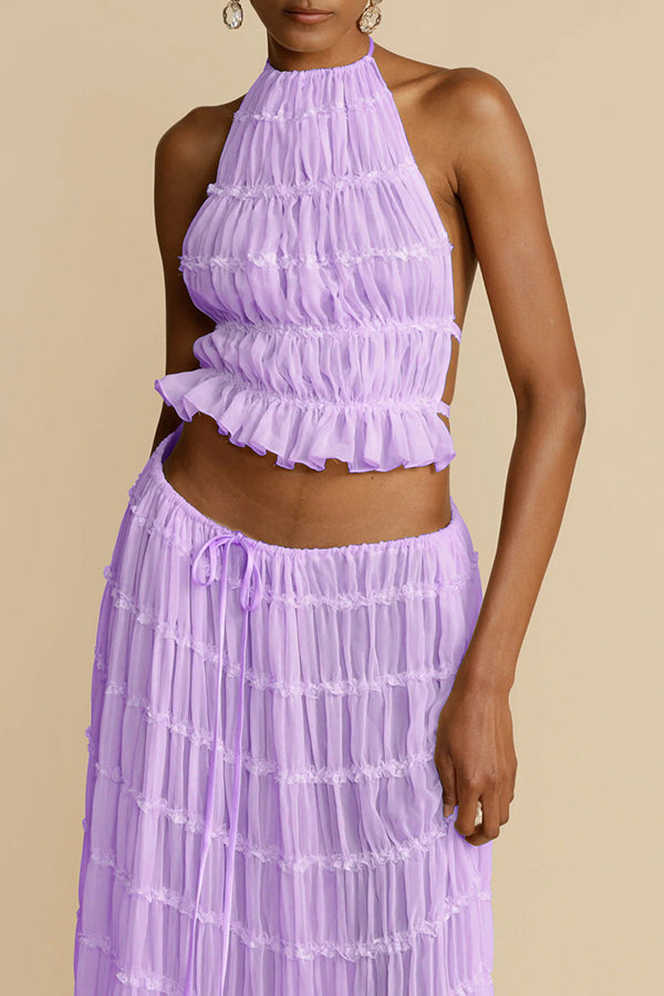 Top halter Pasión y Romance plisado con tirantes elásticos ajustables en la espalda