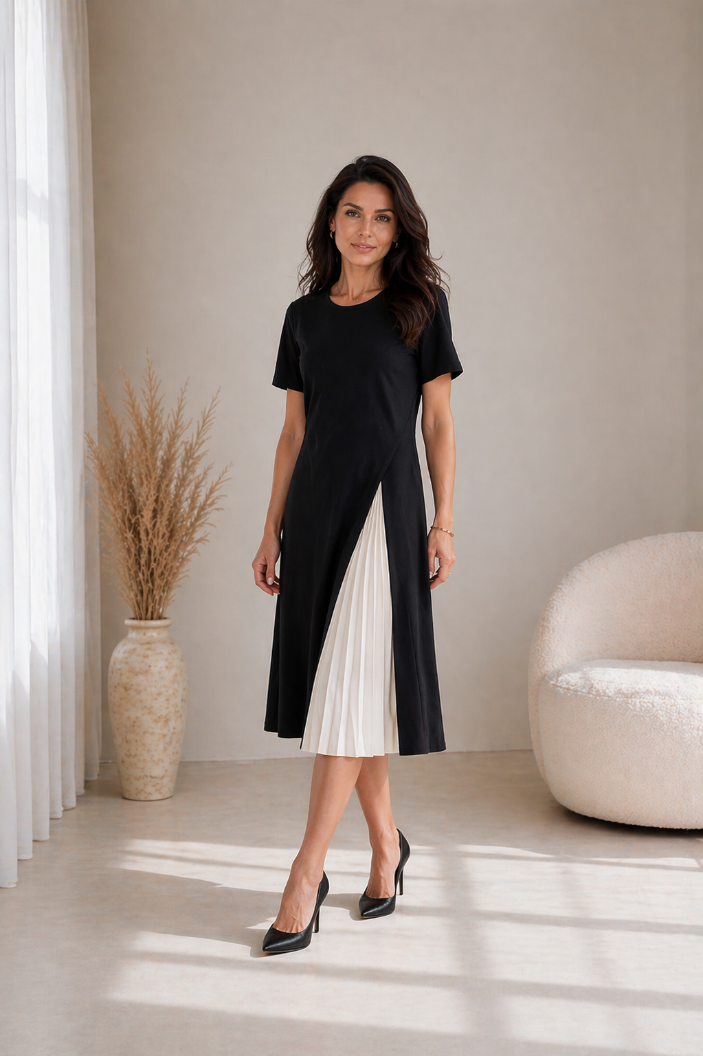 Lisbeth | Vestido midi con panel plisado