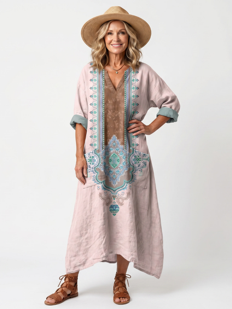 Kenza | Vestido Midi Relajado con Paneles de Diseño y Bolsillos