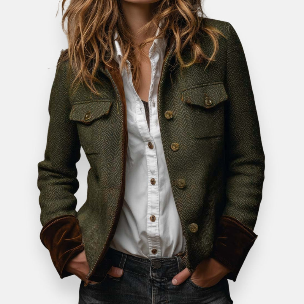 Eleanor - Chaqueta de tweed con detalles de terciopelo