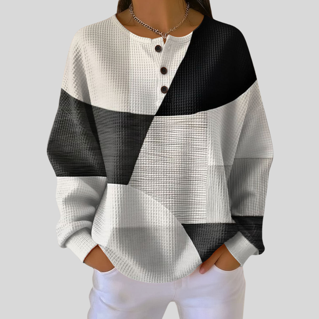 Almira™ | Sudadera de Punto Gofre Estilo Henley