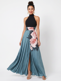 Olympas | Vestido largo con cuerpo halter y falda floral