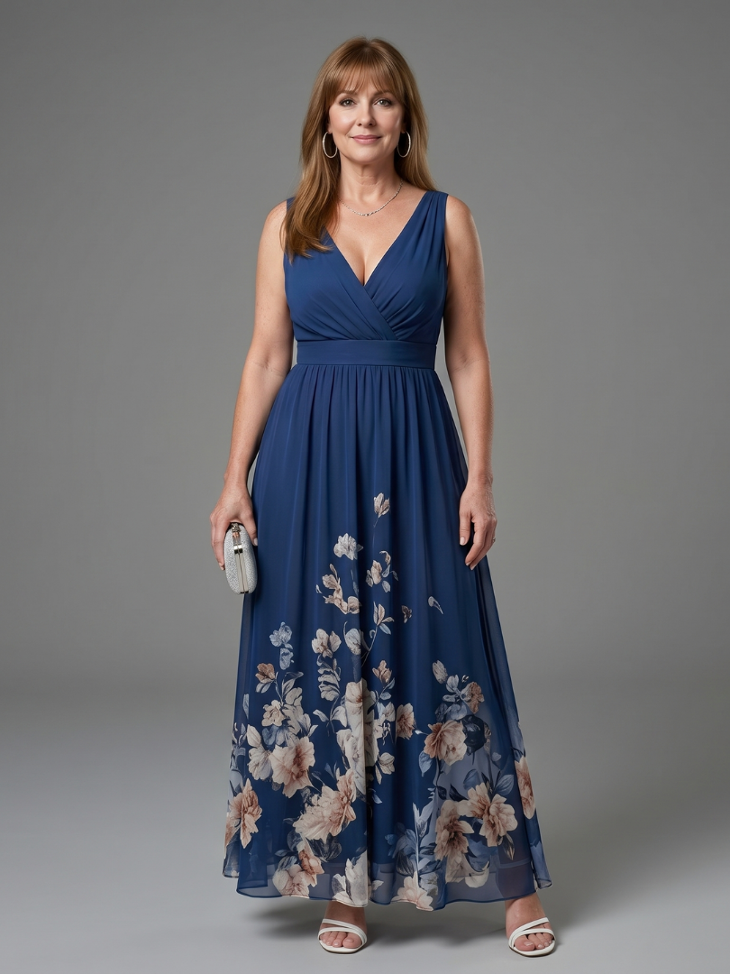 Bethany | Vestido Maxi Sin Mangas con Bajo Floral