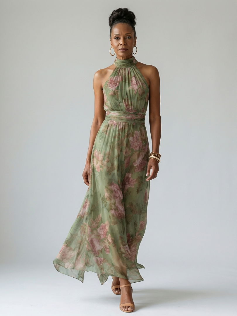 Charlotte-Rose | Vestido midi floral con cuello halter