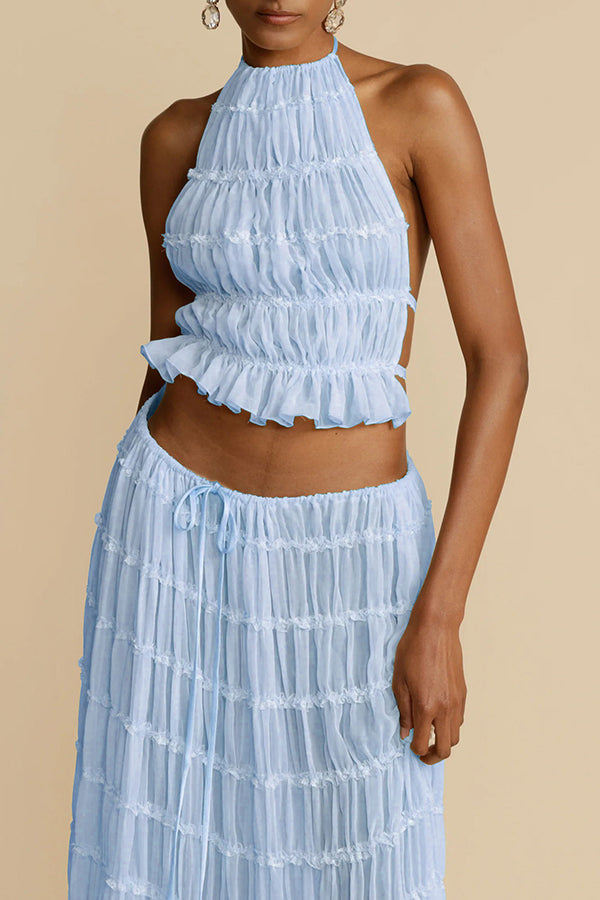 Top halter Pasión y Romance plisado con tirantes elásticos ajustables en la espalda