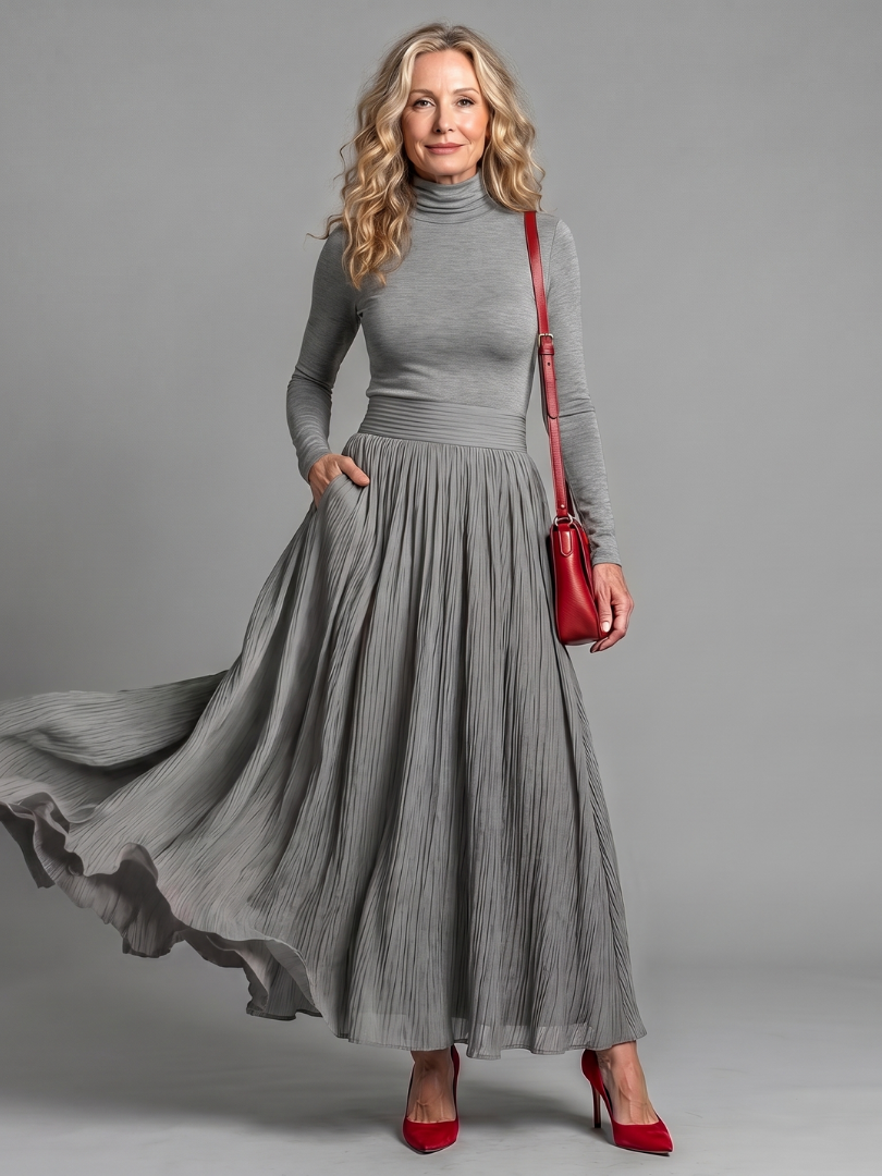 Edith | Vestido Midi Fluido de Cuello Alto