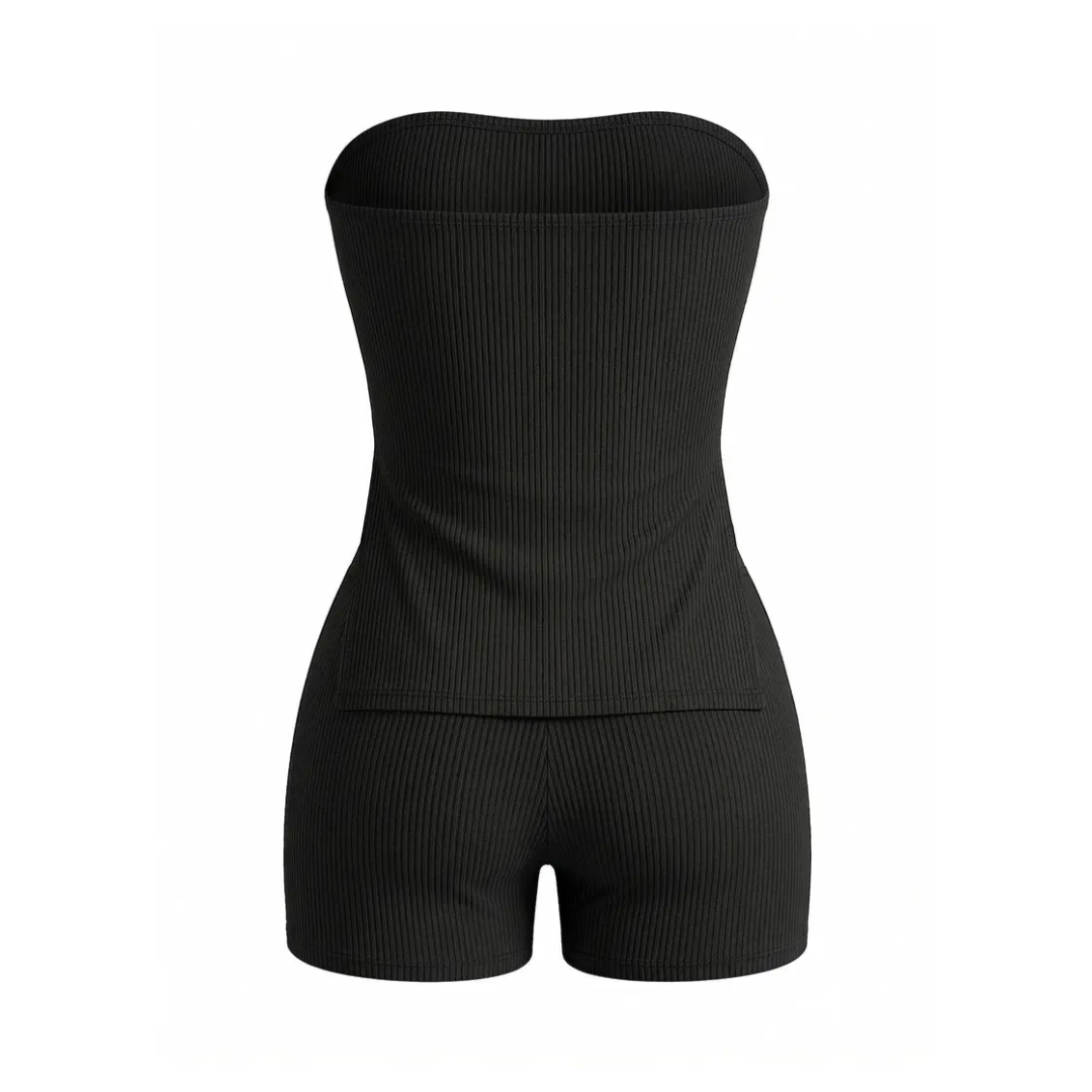 NOXIE™ – Conjunto de dos piezas de top tubo canalé con abertura lateral y short