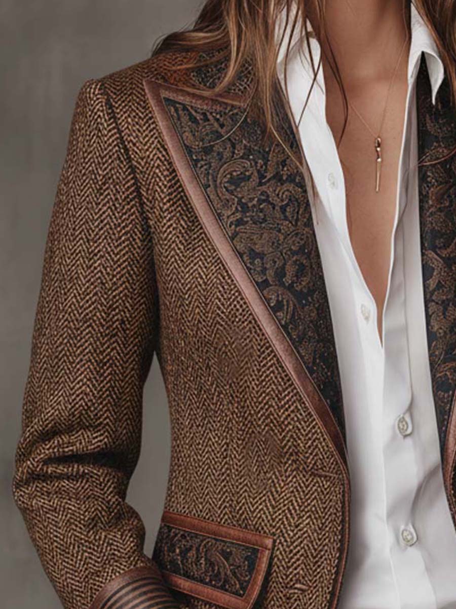 Blazer con Paneles Estampados de Espiga para Mujer