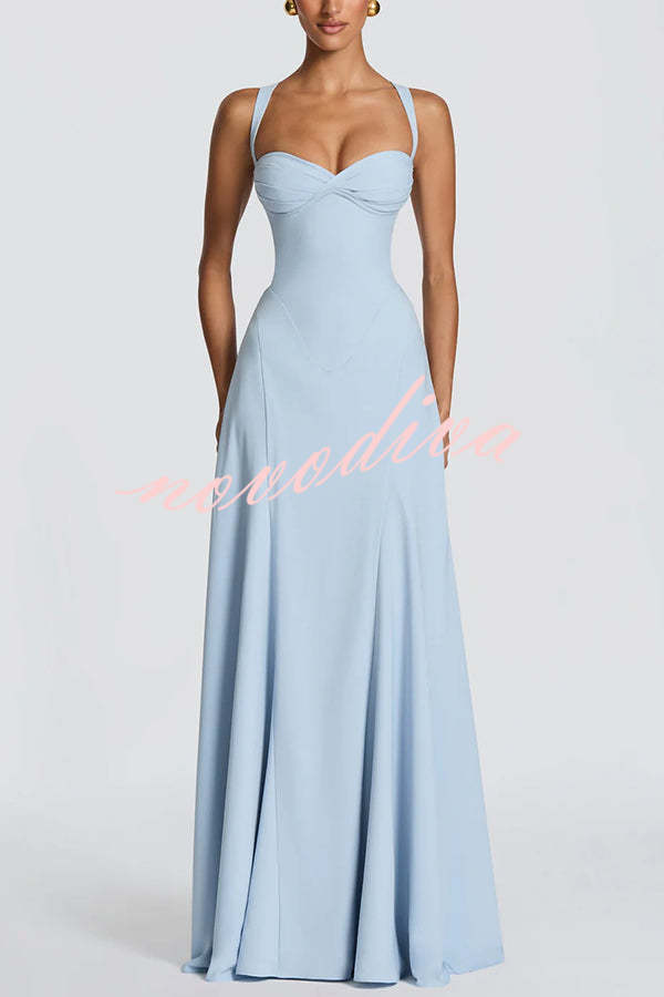 Vestido largo Irie de gasa con escote corazón, tirantes ajustables y lazada en la espalda