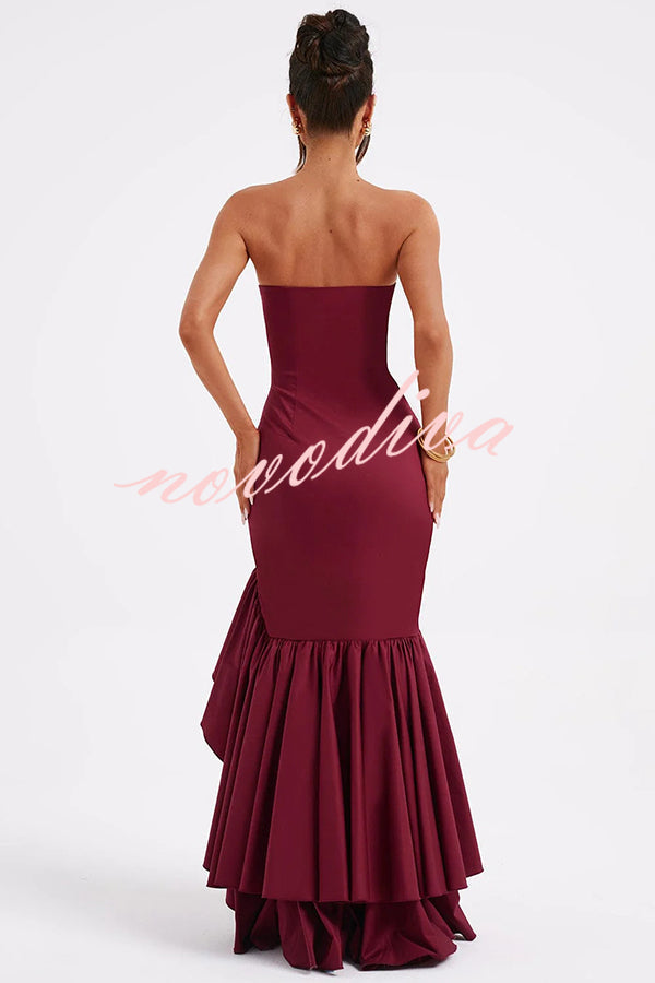 Vestido largo ajustado sexy con hombros descubiertos y bajo irregular