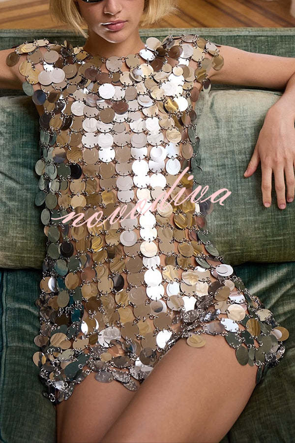 Minivestido sexy de lentejuelas brillantes con aberturas