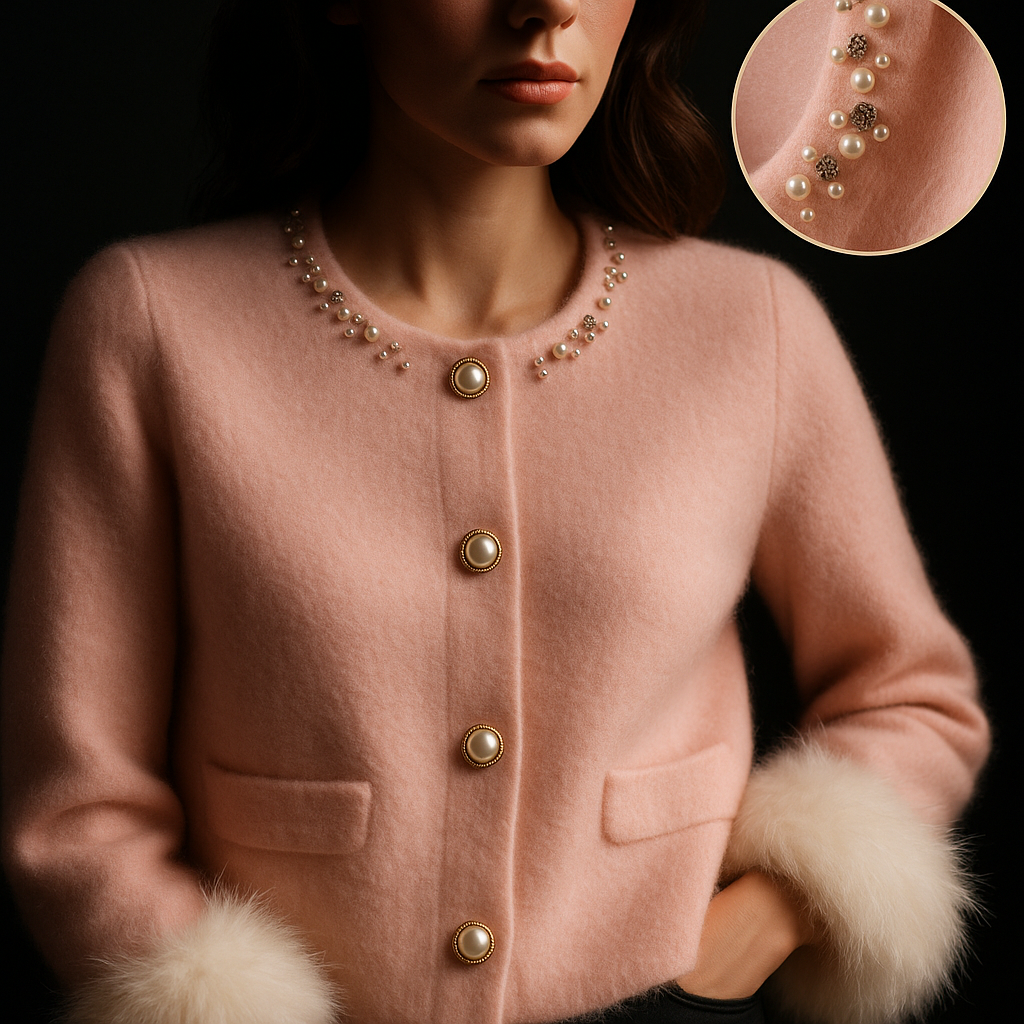 Aurelia | Chaqueta de Punto de Cachemir con Ribete de Perlas