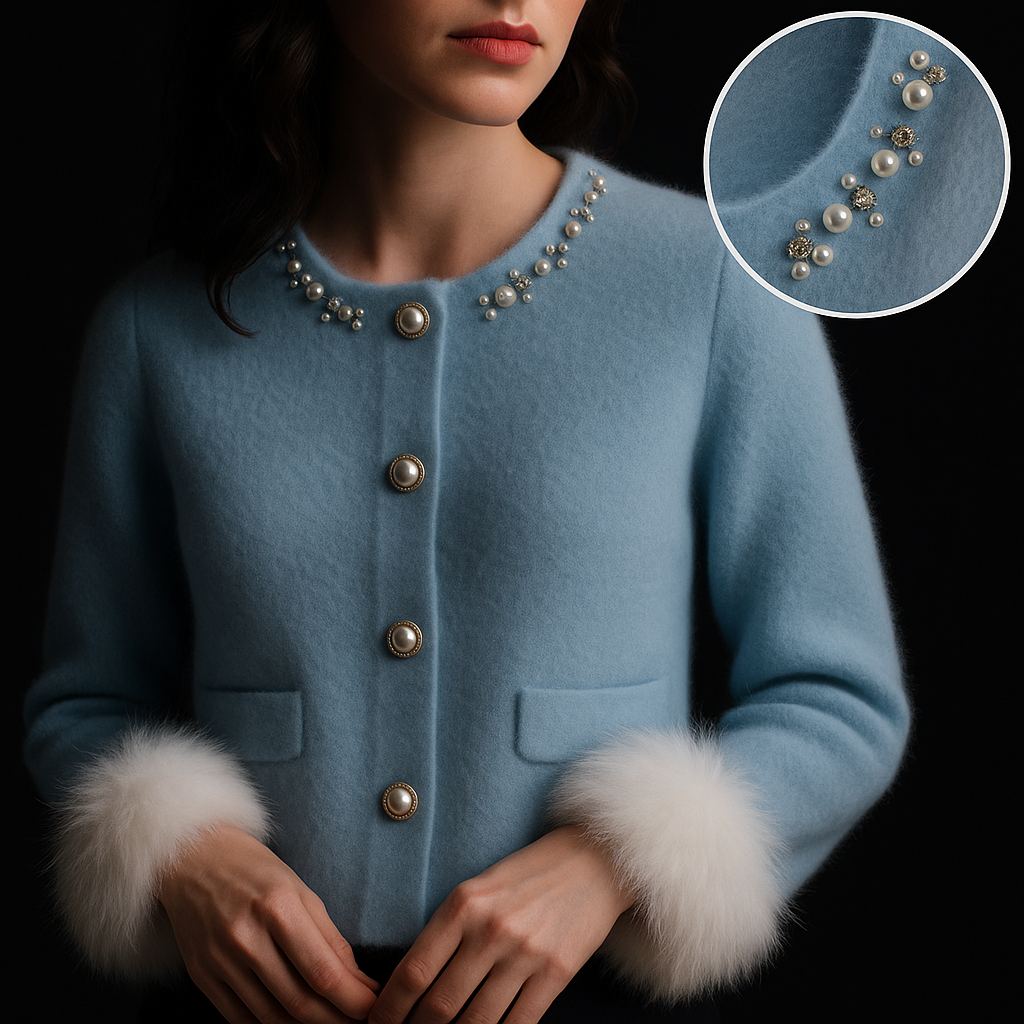 Aurelia | Chaqueta de Punto de Cachemir con Ribete de Perlas