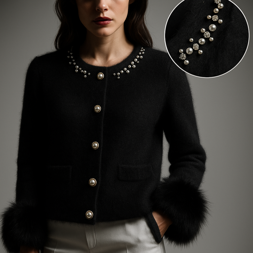 Aurelia | Chaqueta de Punto de Cachemir con Ribete de Perlas