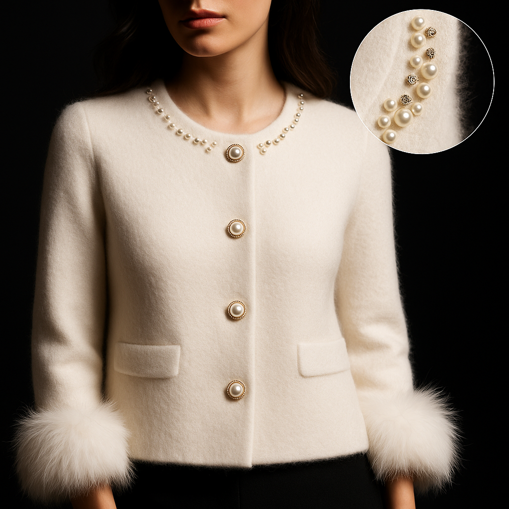 Aurelia | Chaqueta de Punto de Cachemir con Ribete de Perlas