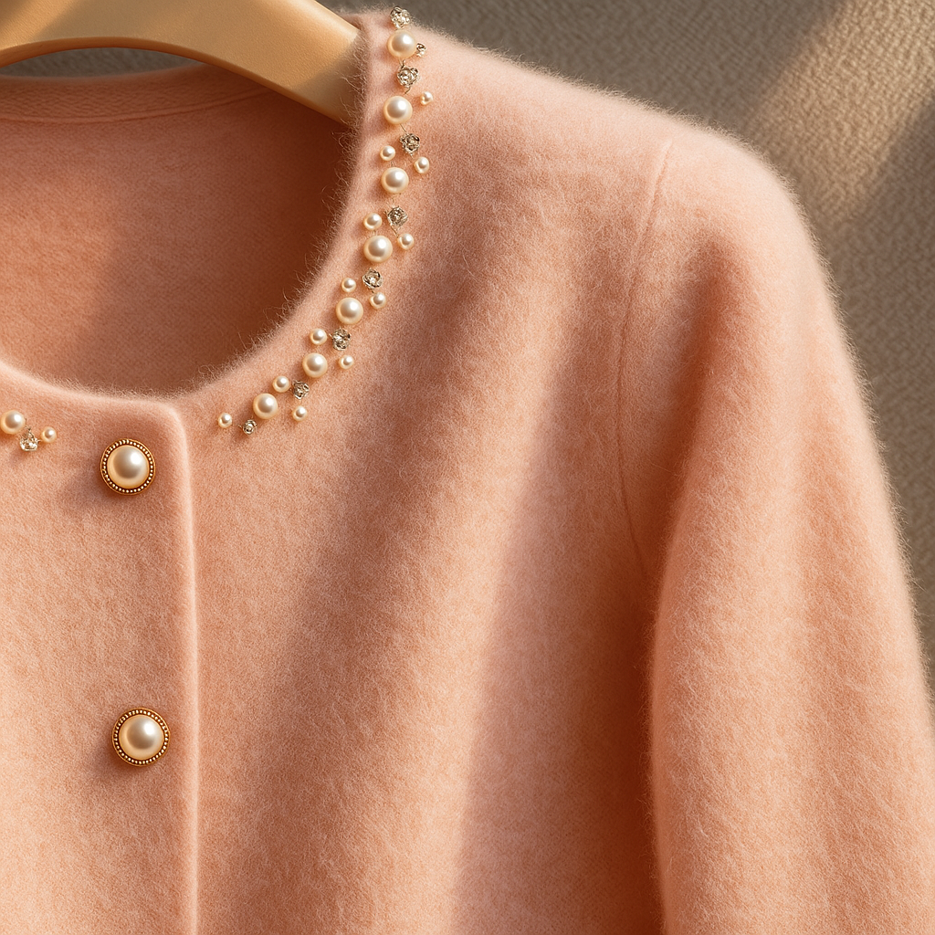 Aurelia | Chaqueta de Punto de Cachemir con Ribete de Perlas