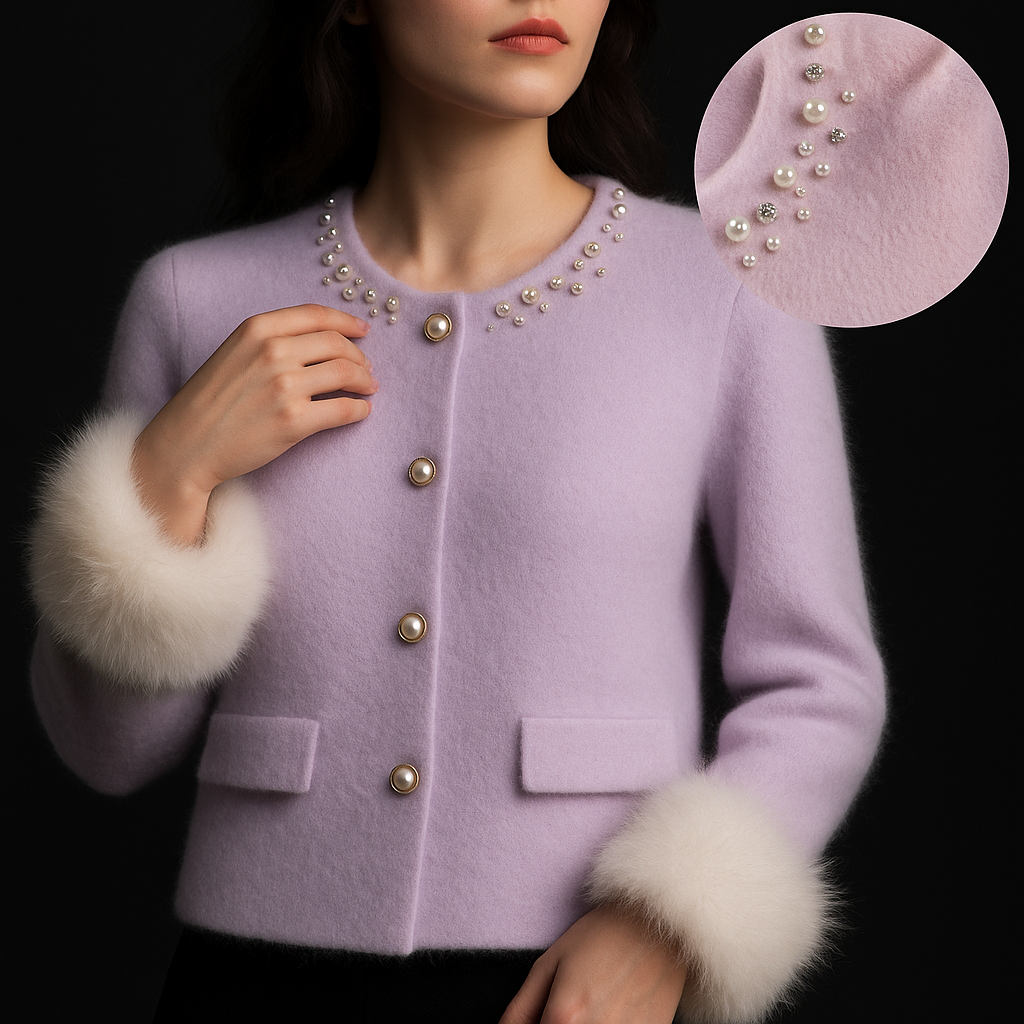 Aurelia | Chaqueta de Punto de Cachemir con Ribete de Perlas