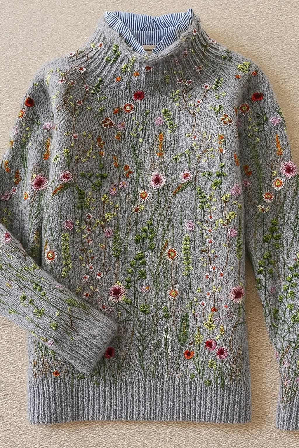 Eloise | Jersey de punto de cuello alto con estampado floral vintage