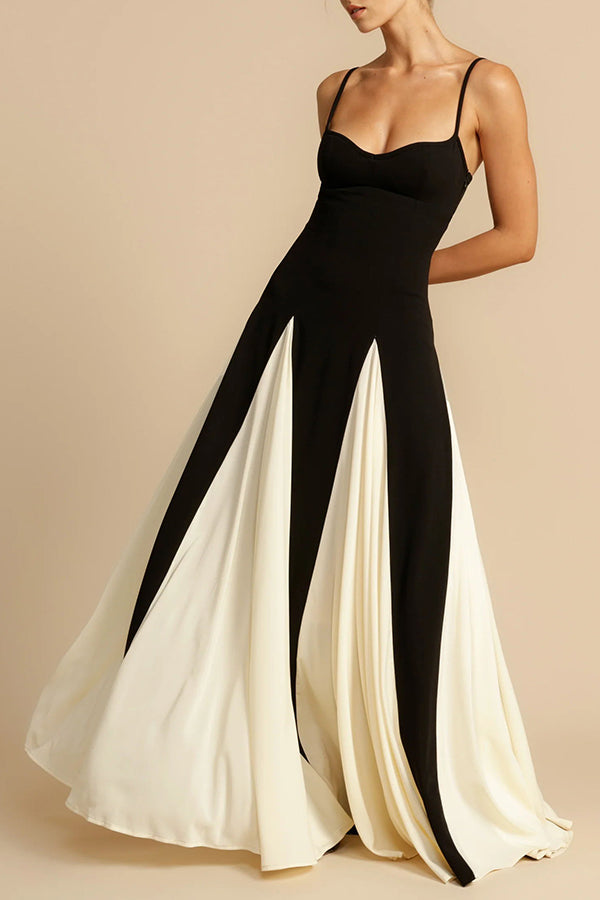 Vestido largo lencero evasé de tul por paneles, elegancia atemporal