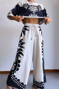 Conjunto Exotic Holiday de top holgado con estampado étnico y pantalón ancho con cintura elástica