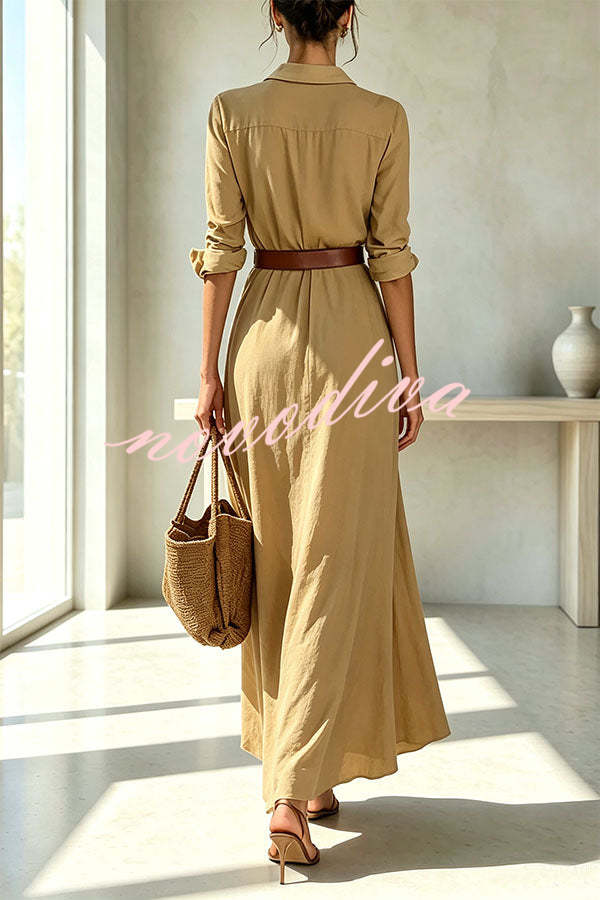 Vestido camisero largo City Sleek cruzado con botonadura sencilla, manga larga y abertura