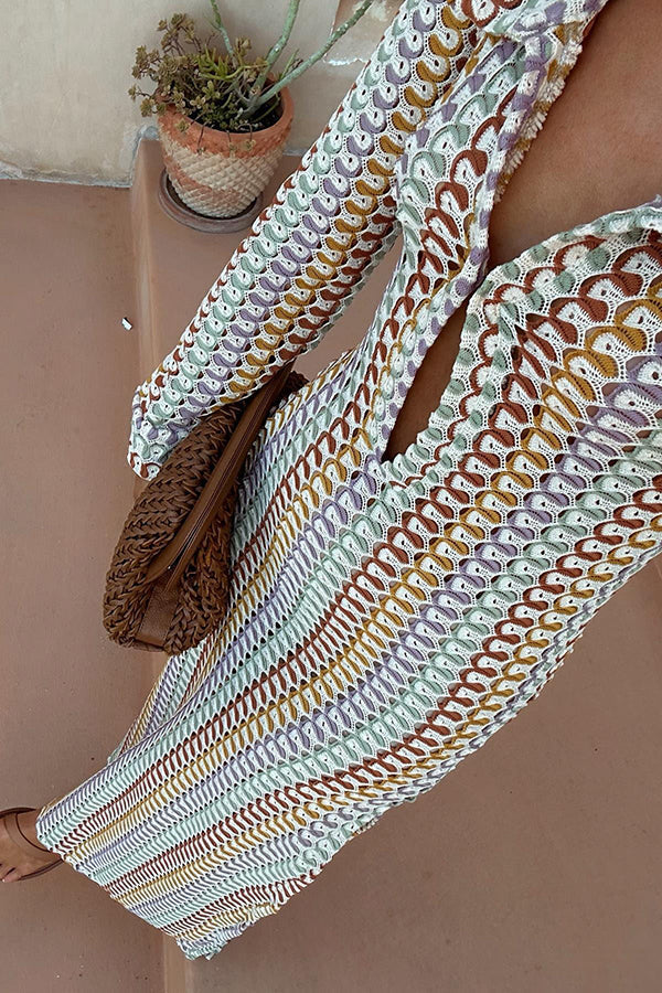 Vestido largo de vacaciones Bondi Beach de punto con estampado de olas de colores y manga larga