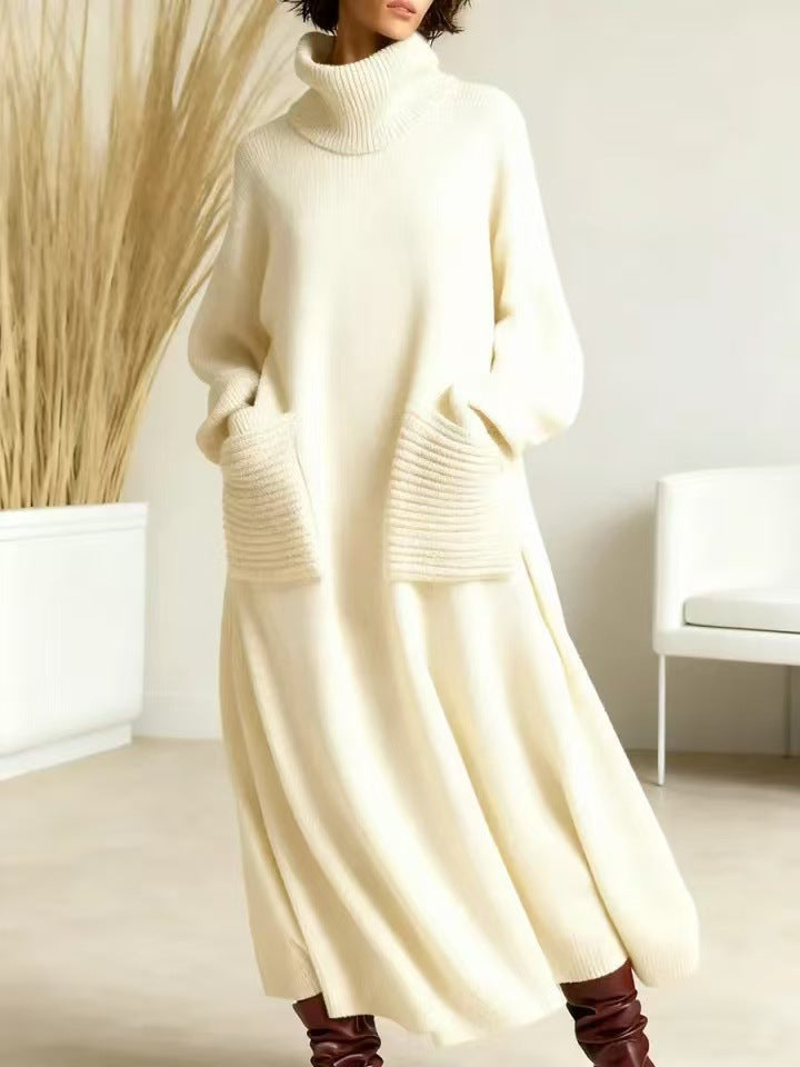 Freya™ – Vestido de punto de lana de cuello alto y manga larga
