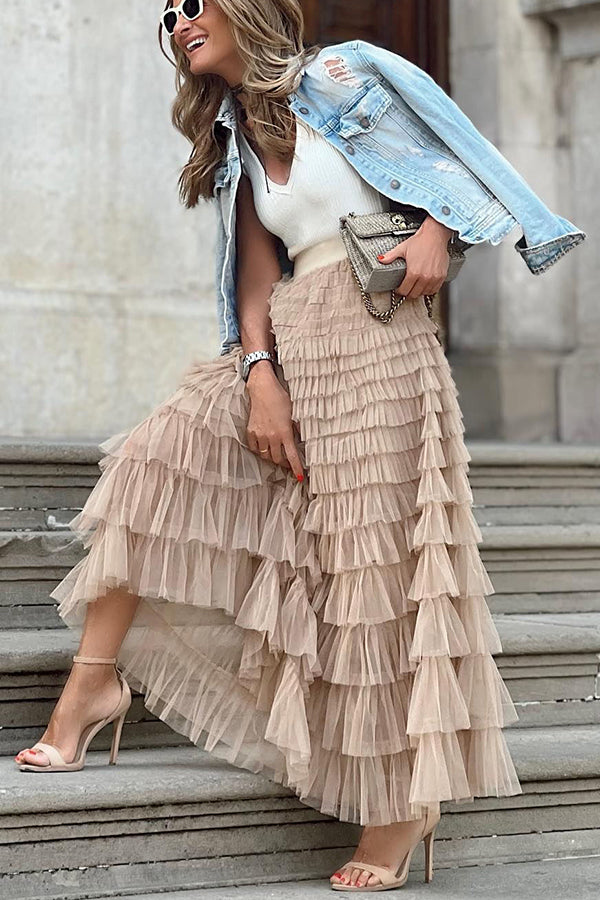 Falda larga de tul Be Your Own City Queen con volantes escalonados y cintura elástica