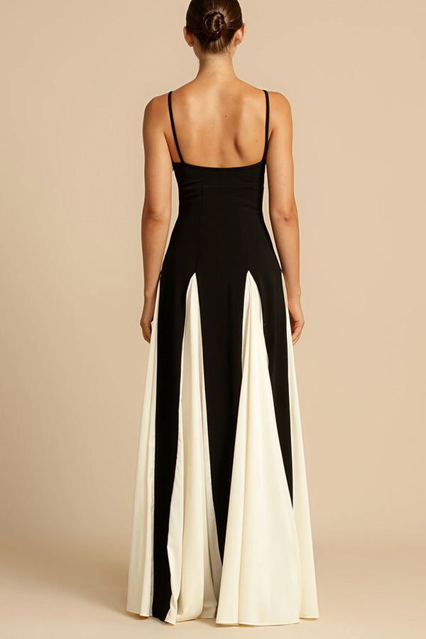 Vestido largo lencero evasé de tul por paneles, elegancia atemporal
