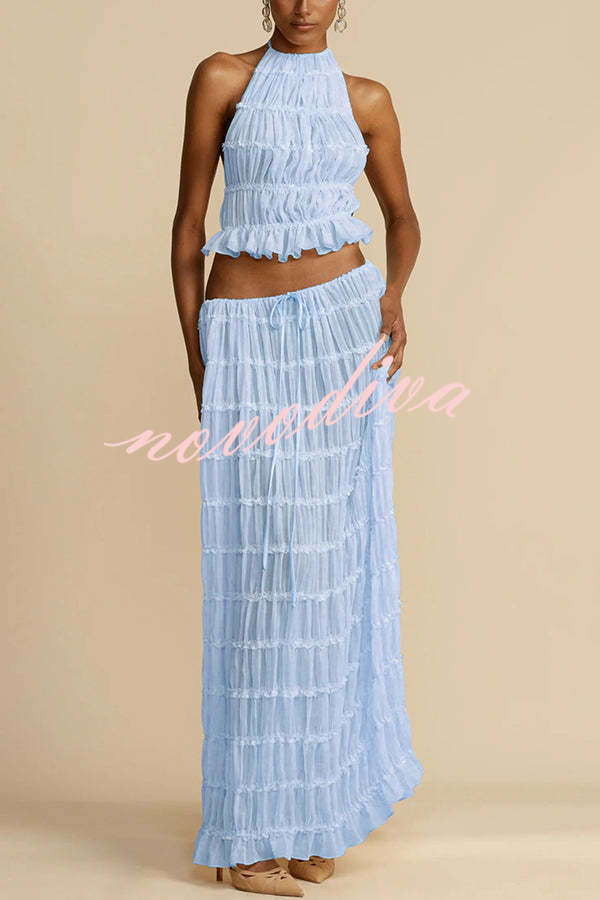 Top halter Pasión y Romance plisado con tirantes elásticos ajustables en la espalda