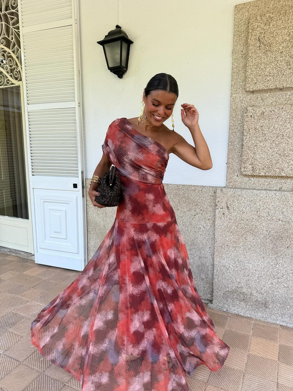 Myrna | Vestido Maxi Estampado de Un Solo Hombro