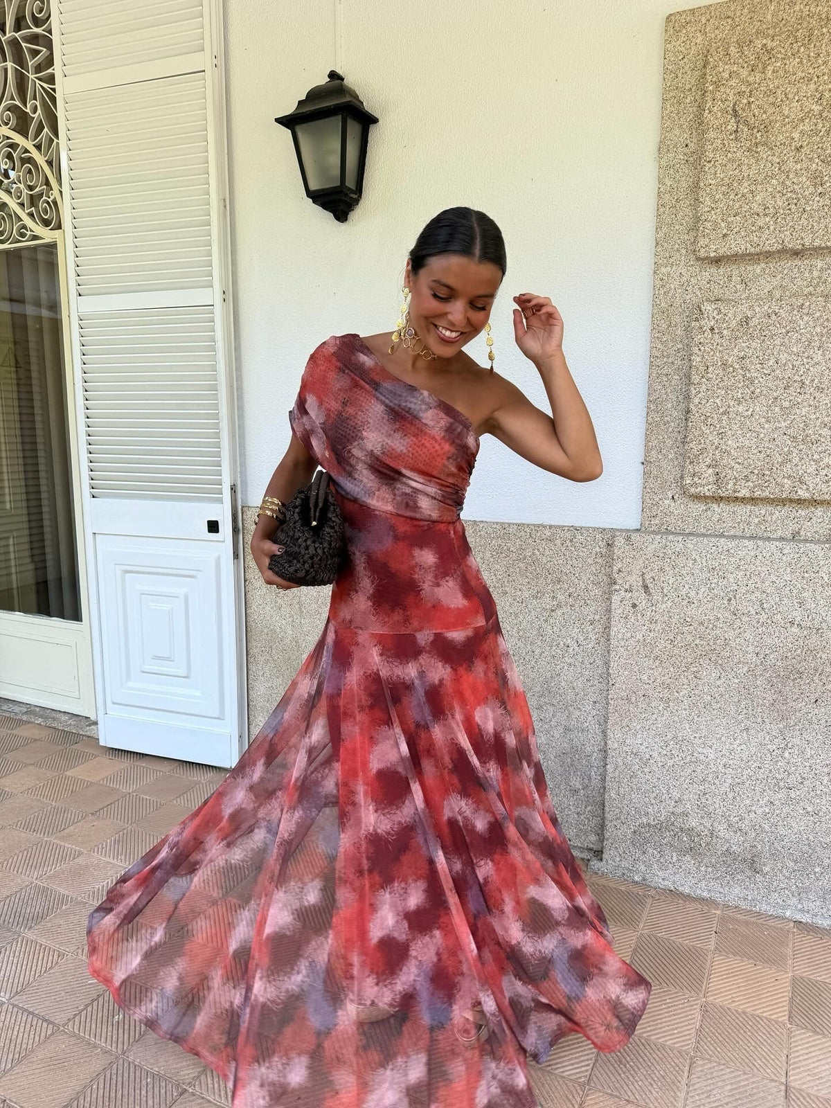 Myrna | Vestido Maxi Estampado de Un Solo Hombro