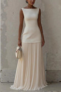 Vestido largo elegante de color liso sin mangas y plisado