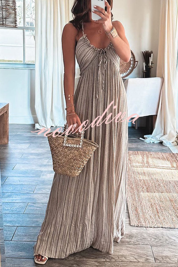 Vestido largo de fiesta ligero Deep Sea estampado con cuello halter y lazada en la espalda