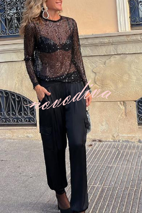 Blusa recta Siempre Brillante de lentejuelas con manga larga