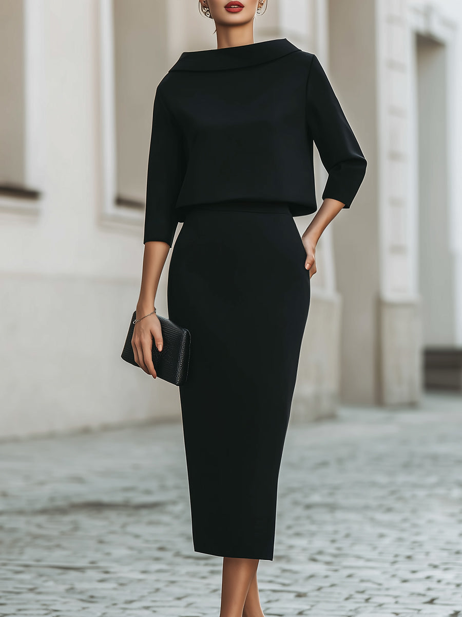 Sloane | Conjunto de falda midi con cuello barco