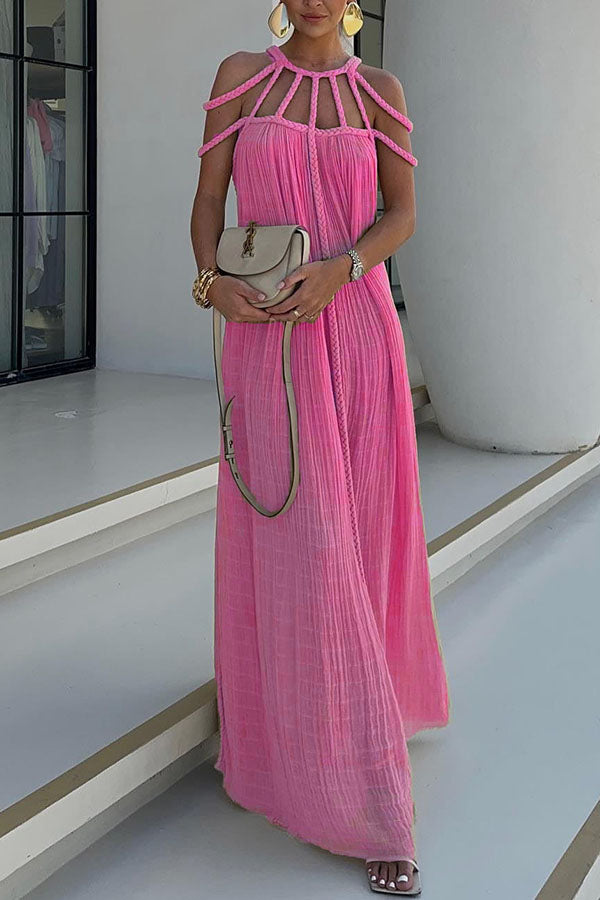 Vestido largo Moderno y Sofisticado estilo pareo de mezcla de lino drapeado con trenzas