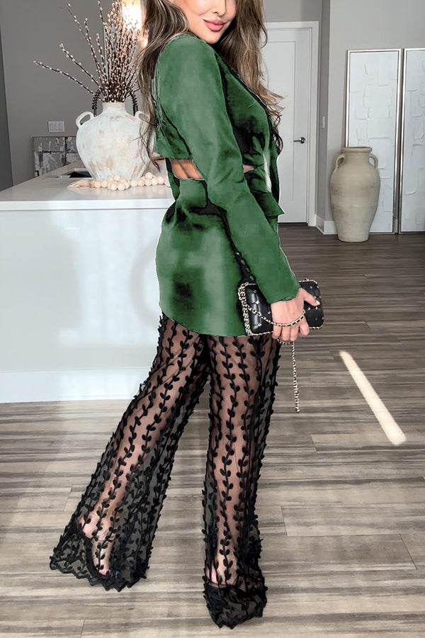 Blazer Temperamento de Reina con solapa, manga larga, botones y espalda descubierta