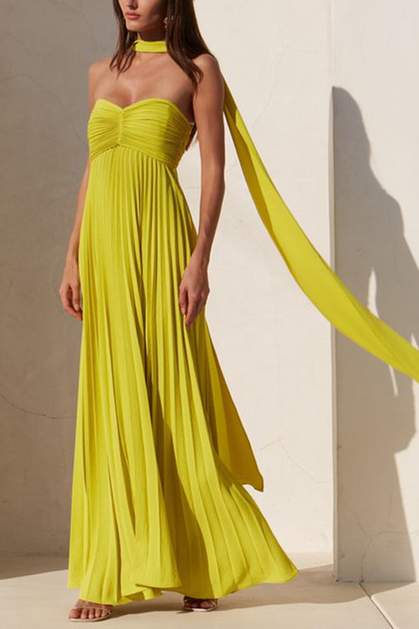 Vestido largo de fiesta Exquisite Princess plisado con hombros descubiertos y pañuelo