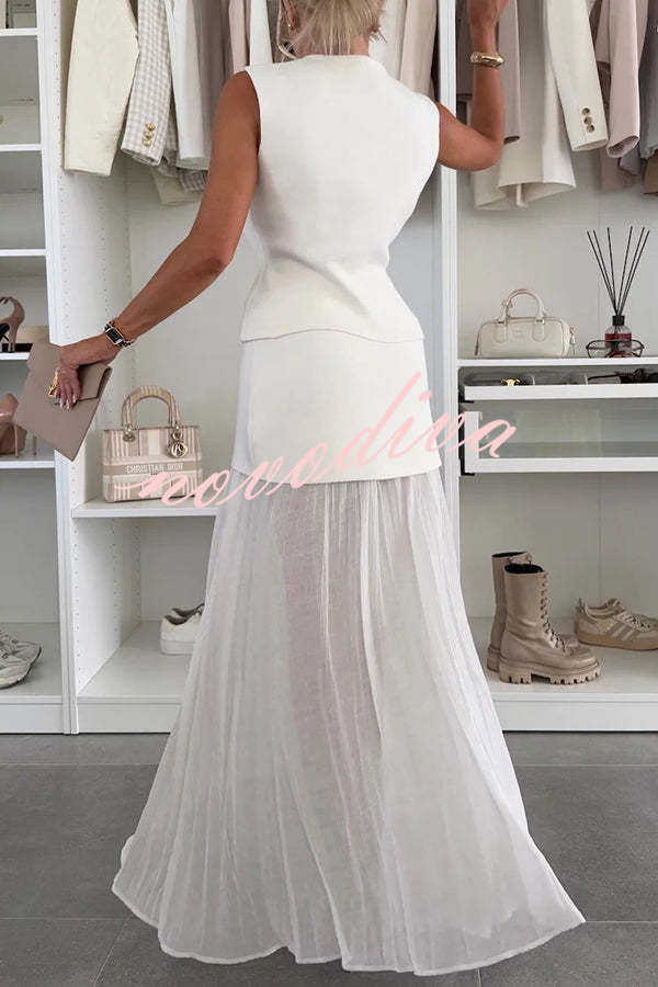 Chaleco holgado de punto con escote en V y botones dorados, elegante y con estilo
