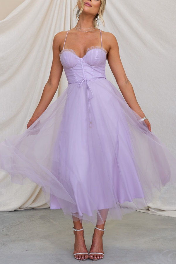 Vestido largo de fiesta Princesa Moderna de gasa con tirantes
