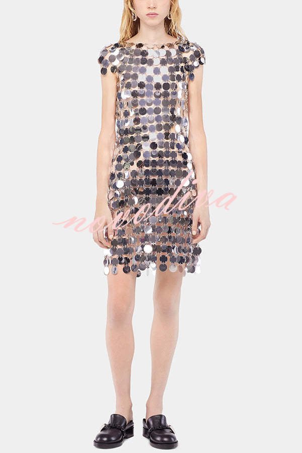 Minivestido sexy de lentejuelas brillantes con aberturas