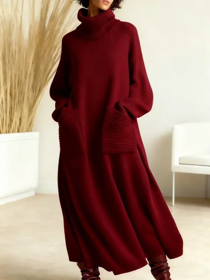 Freya™ – Vestido de punto de lana de cuello alto y manga larga