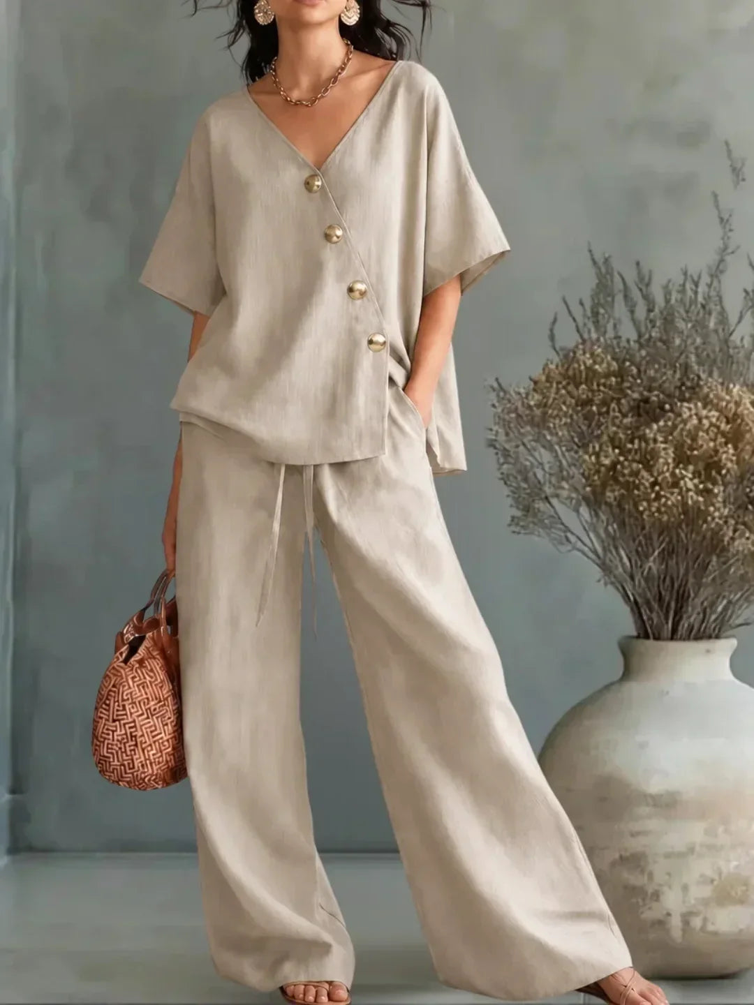 Conjunto Celia con Cuello de Pico y Botones