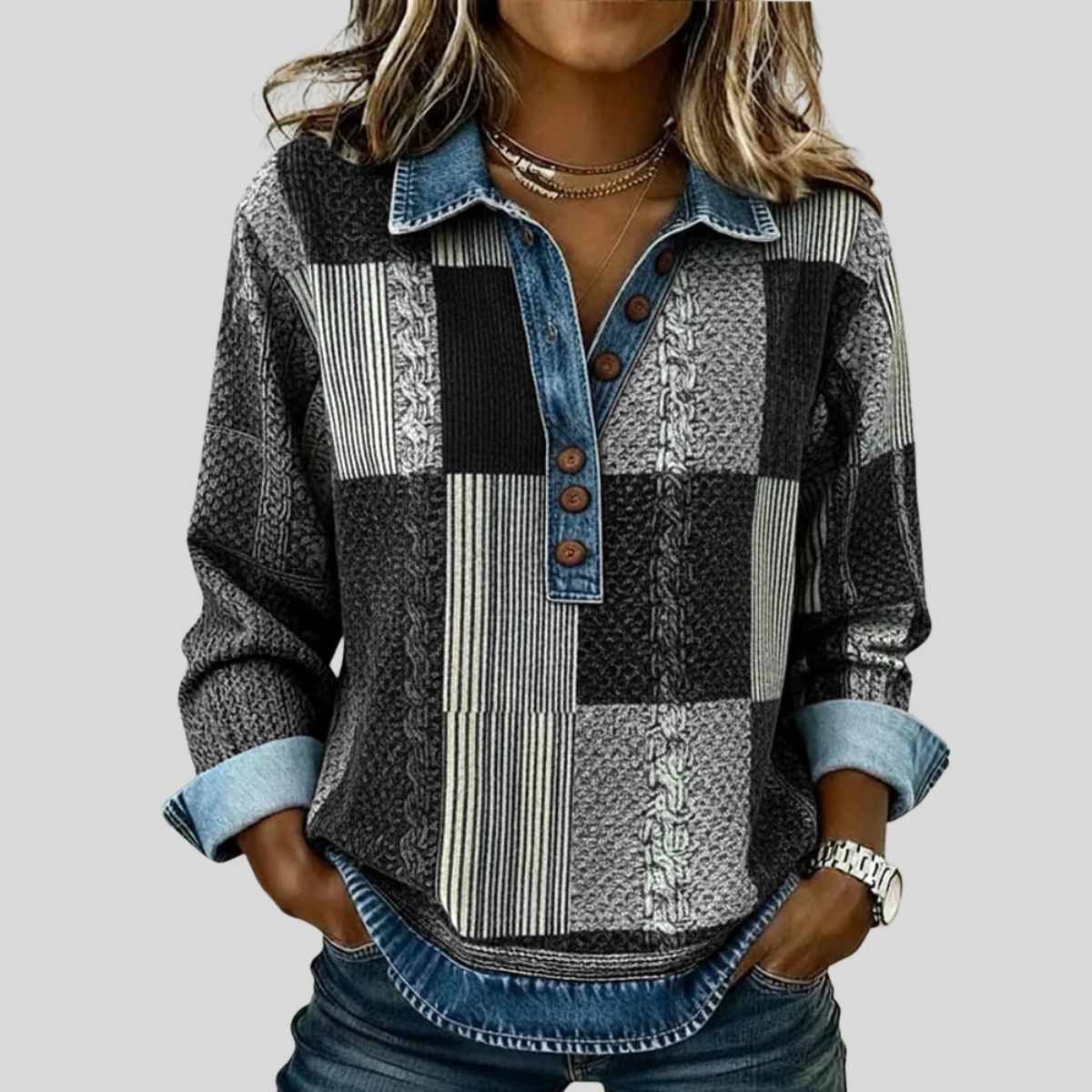 Meridell™ | Sudadera de Estampado en Bloques de Color