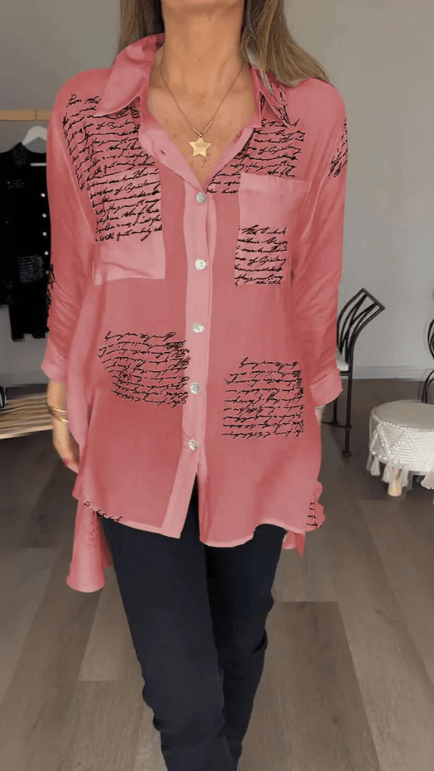 Sabine | Camisa Relajada con Estampado de Escritura