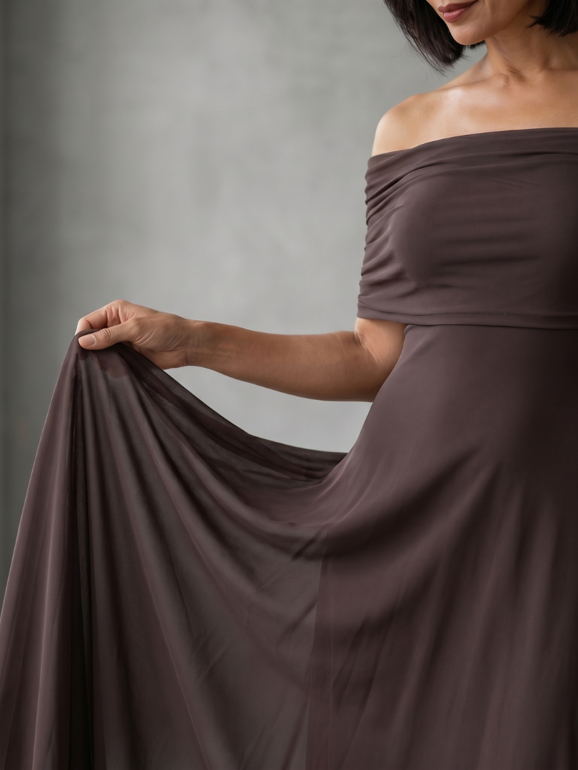 Brenna | Vestido de Noche Drapeado con Hombros Descubiertos