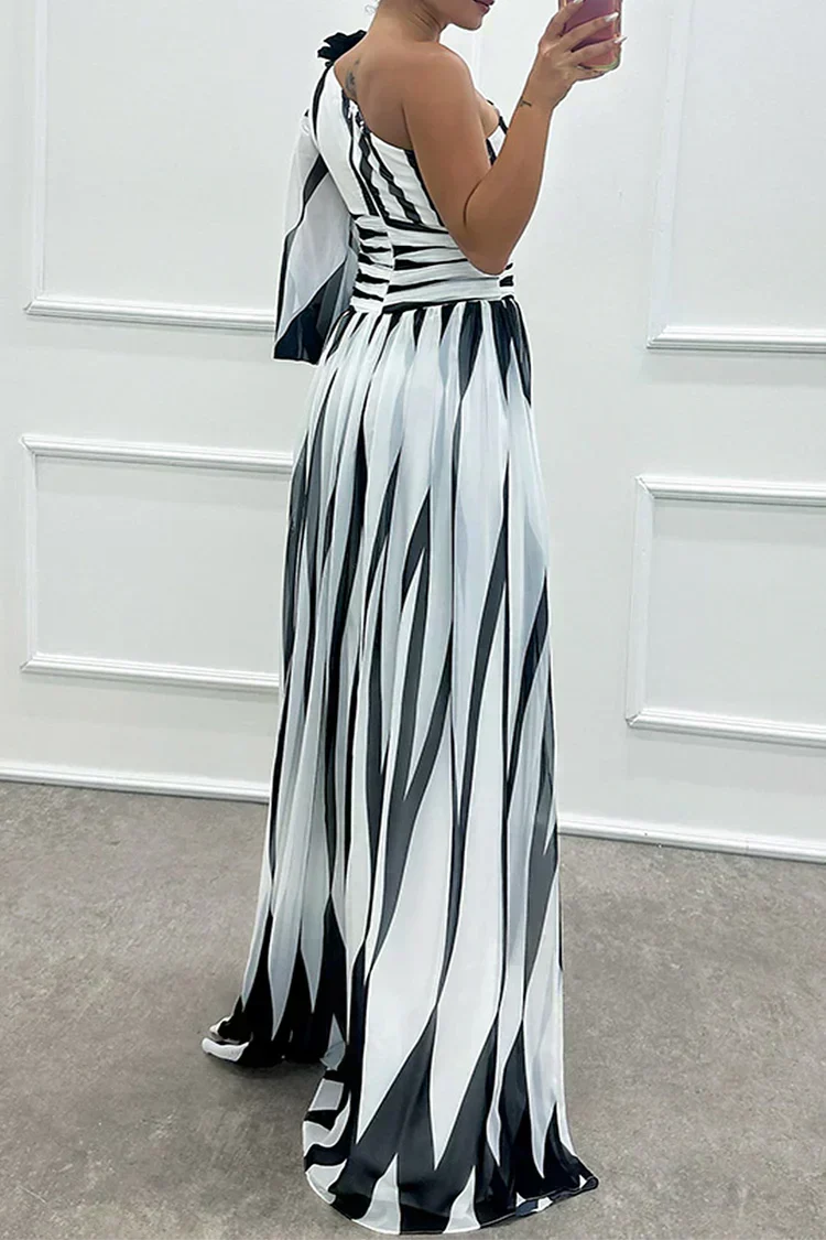 Hazel™ | Vestido Maxi Elegante de Rayas con Un Hombro