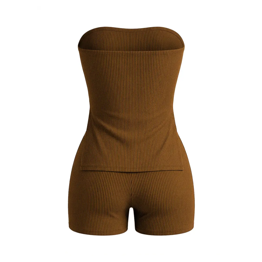 NOXIE™ – Conjunto de dos piezas de top tubo canalé con abertura lateral y short