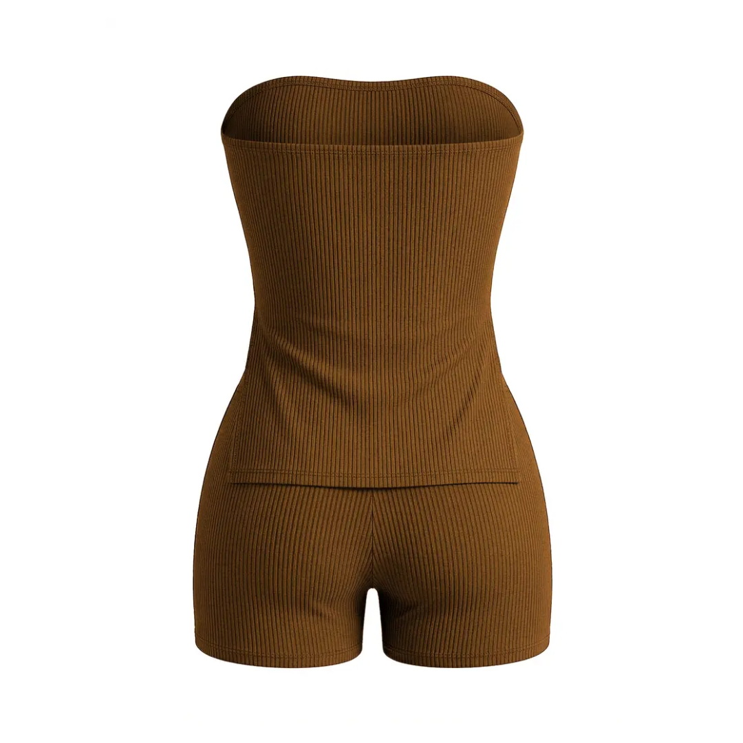 NOXIE™ – Conjunto de dos piezas de top tubo canalé con abertura lateral y short